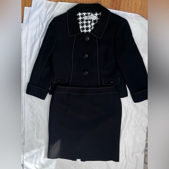 Tahari Suit Arthur Levine Skirt Size 6P Black White Stitched Trim Cuffed Sleeve - Picture 10 of 15